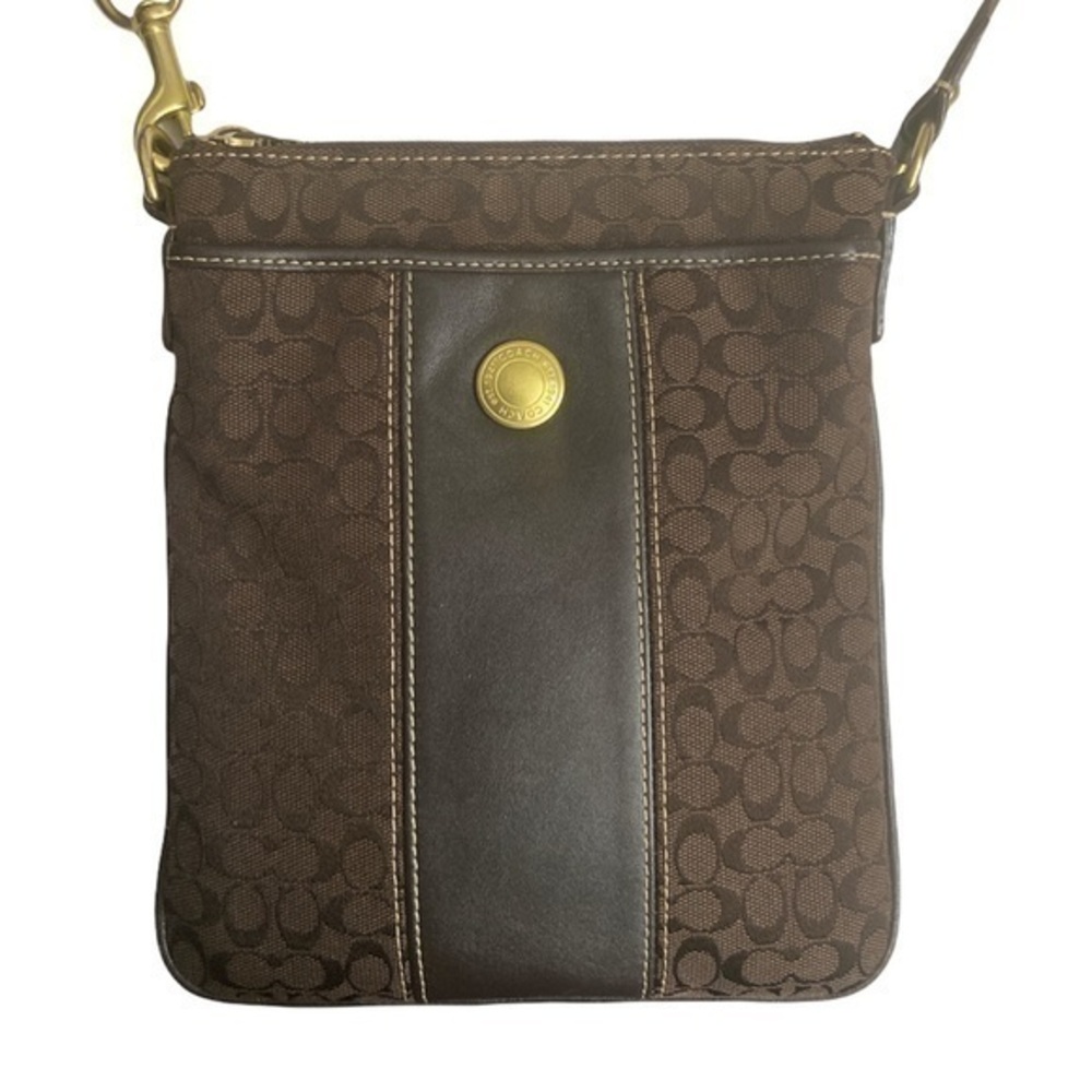 Coach signature striped brown mini c crossbody swingpack bag